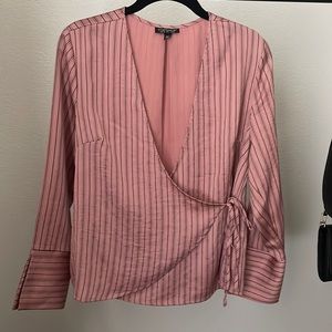 Topshop striped wrap tie blouse
